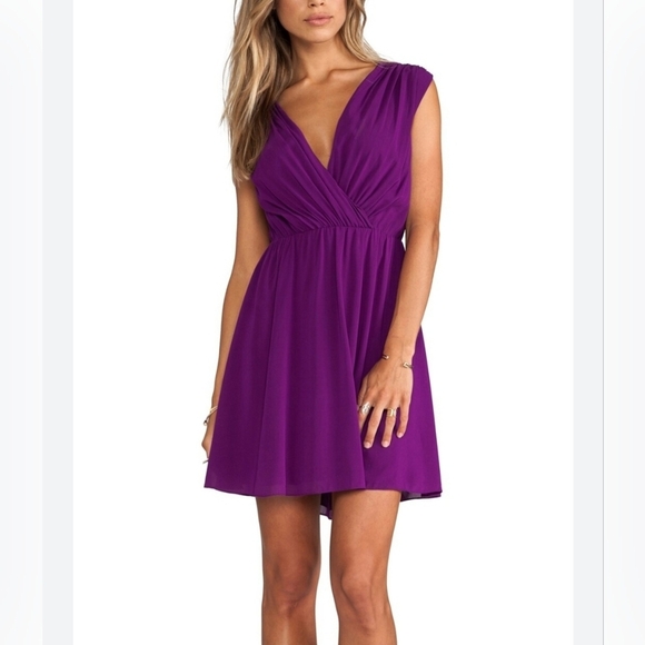 ALICE + OLIVIA Purple Silk Pleated  Fit & Flare Wrap Mini Dress Women's Size XS - Picture 1 of 14